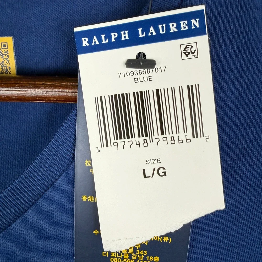 NWT Polo Ralph Lauren V-Neck T-Shirt Mens Large Blue Green Pony Logo